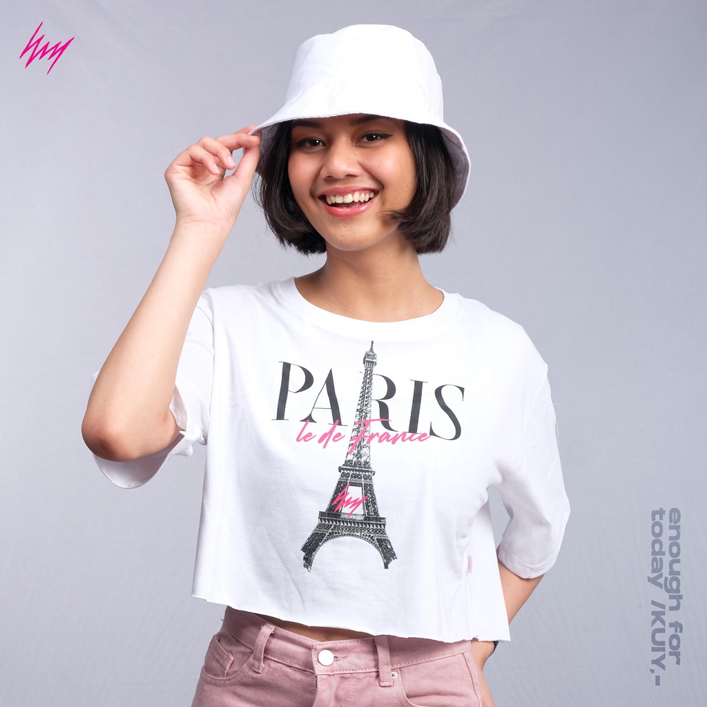 Kuiy - Enough - Kaos Crop Top Oversize Paris Putih