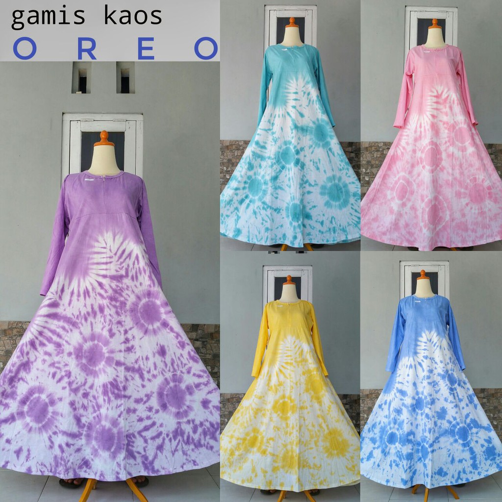 Gamis Batik Rainbow Pelangi Bahan Kaos / Twill / Rayon Candi Mekar