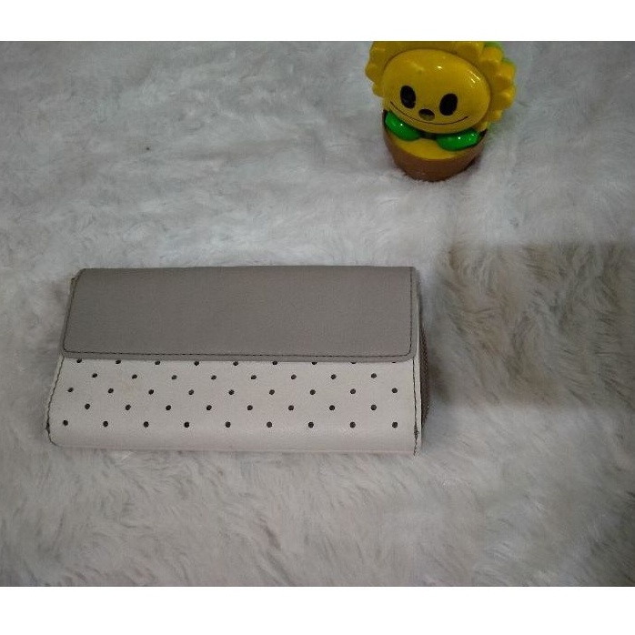 Dompet FossilOriginal Jori Long Wallet Zipped Leather White Dotted