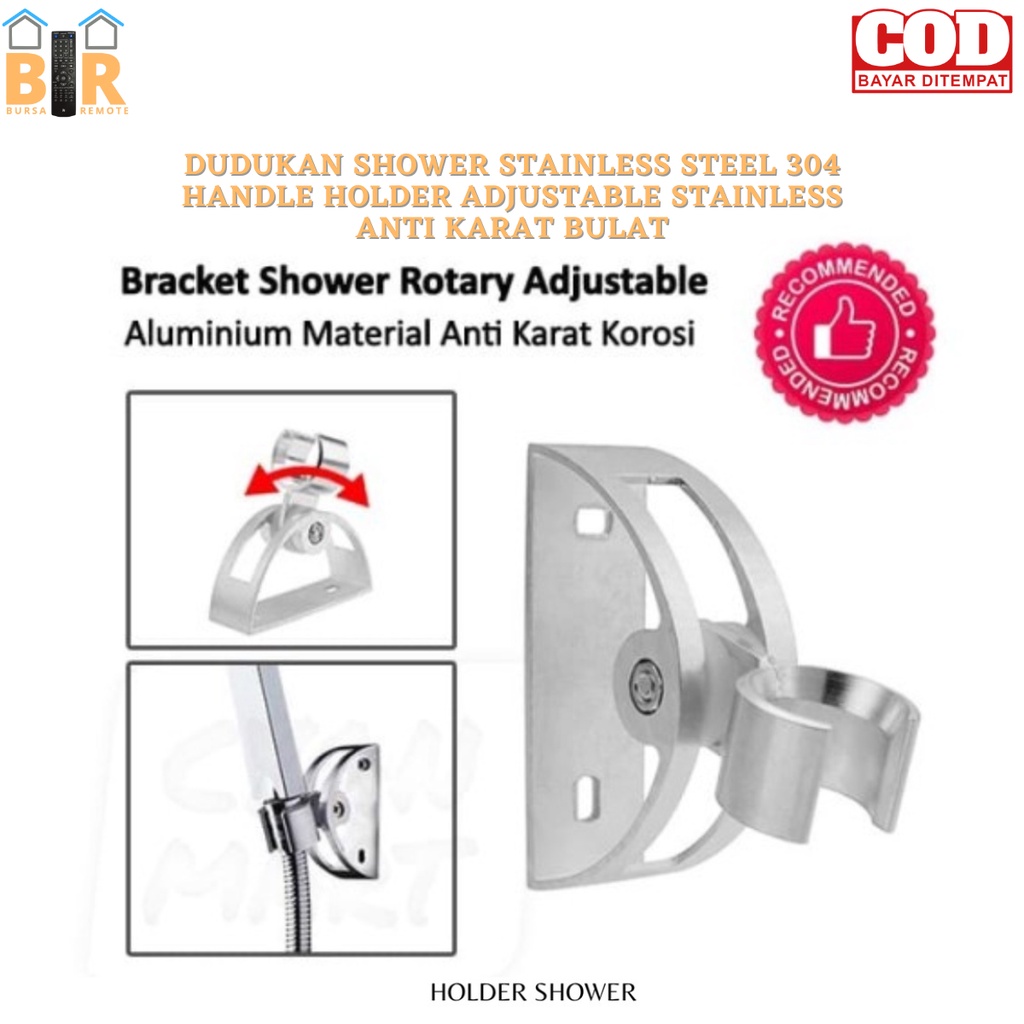 Dudukan Shower Stainlees Steel 304 Handle Holder Adjustable Stainlees Anti Karat Bulat