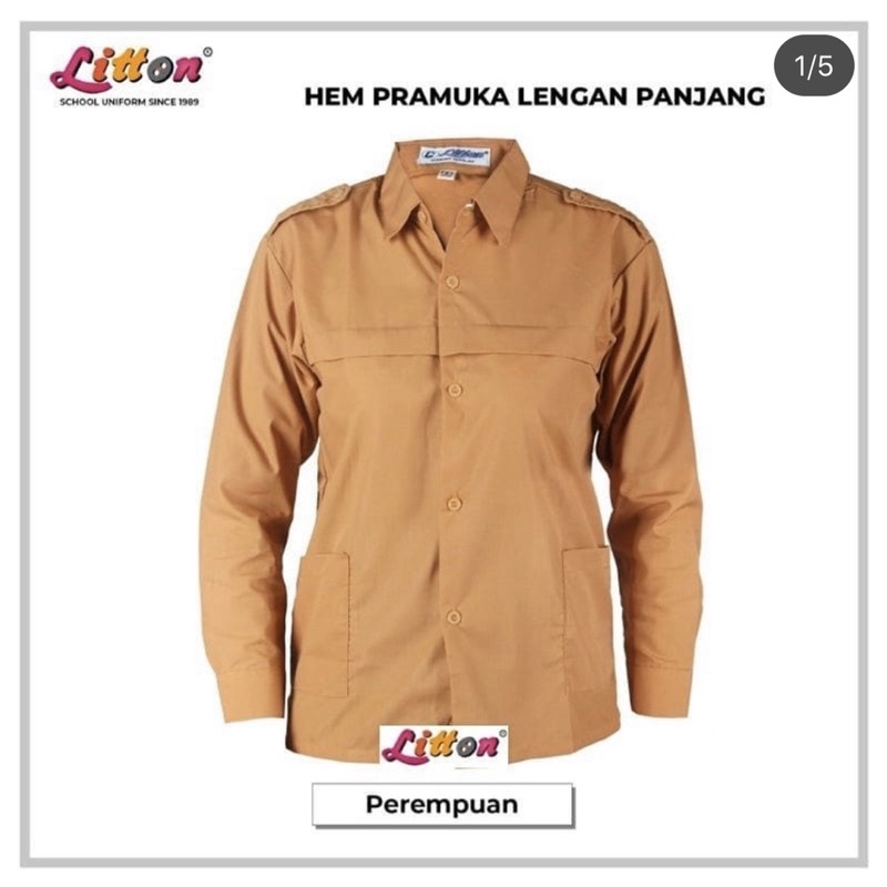 Pramuka lengan Panjang laki perempuan 1-XL katun halus / seragam sekolah coklat nasional
