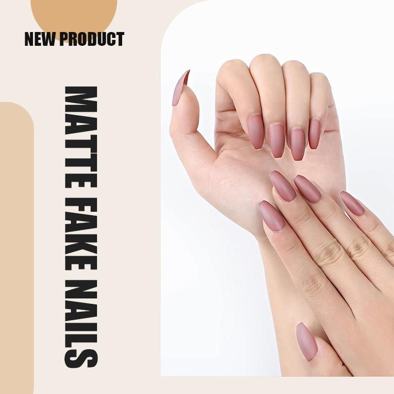 24 Pcs Stiker Kuku Palsu Matte Bahan Akrilik Gaya Perancis Sensual Untuk Nail Art