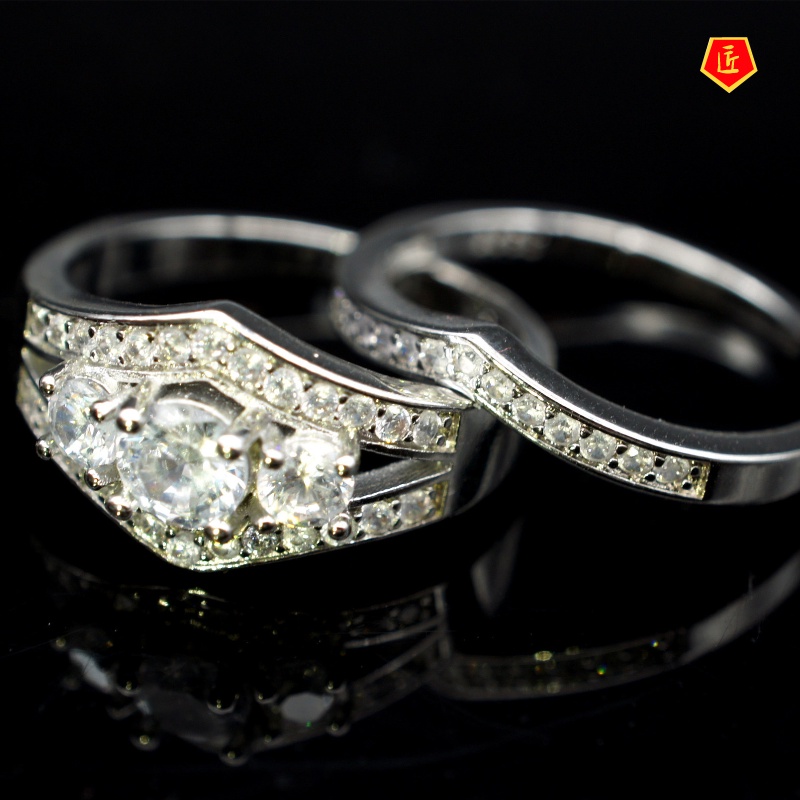 [Ready Stock]Luxury Elegant Diamond Double Layer Ring Set