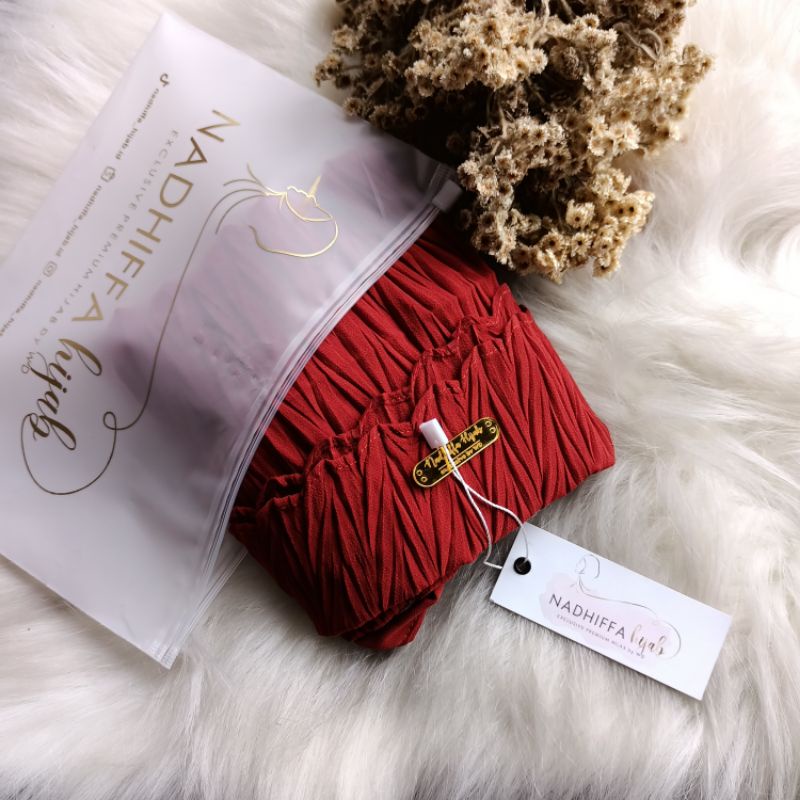 Bergo Plisket Padi Aleya Premium l Bergo instan Zafron-Red wine