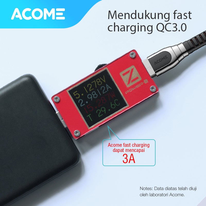 ACOME Kabel Data Type-C 100cm cable  AiC Fast Charging 3A Garansi Resmi 1 Tahun AKC-010