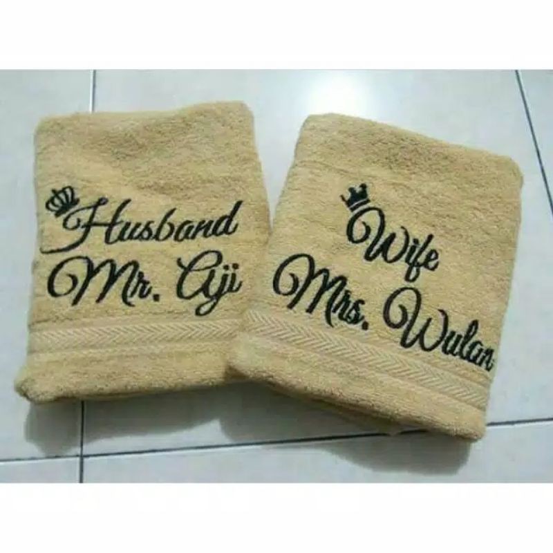 handuk bordir nama gratis custom nama single couple