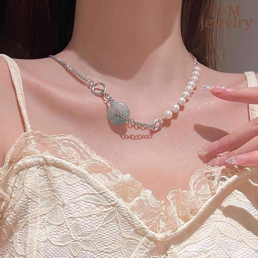 Kalung Rantai Clavicle Retro 2022 Hias Mutiara Giok Hetian Untuk Wanita