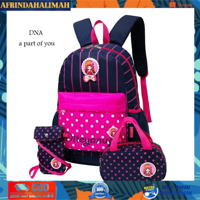 

{TERBARU} Tas sekolah Anak Wanita Cewek Perempuan Barbie Polkadot Set 3in1