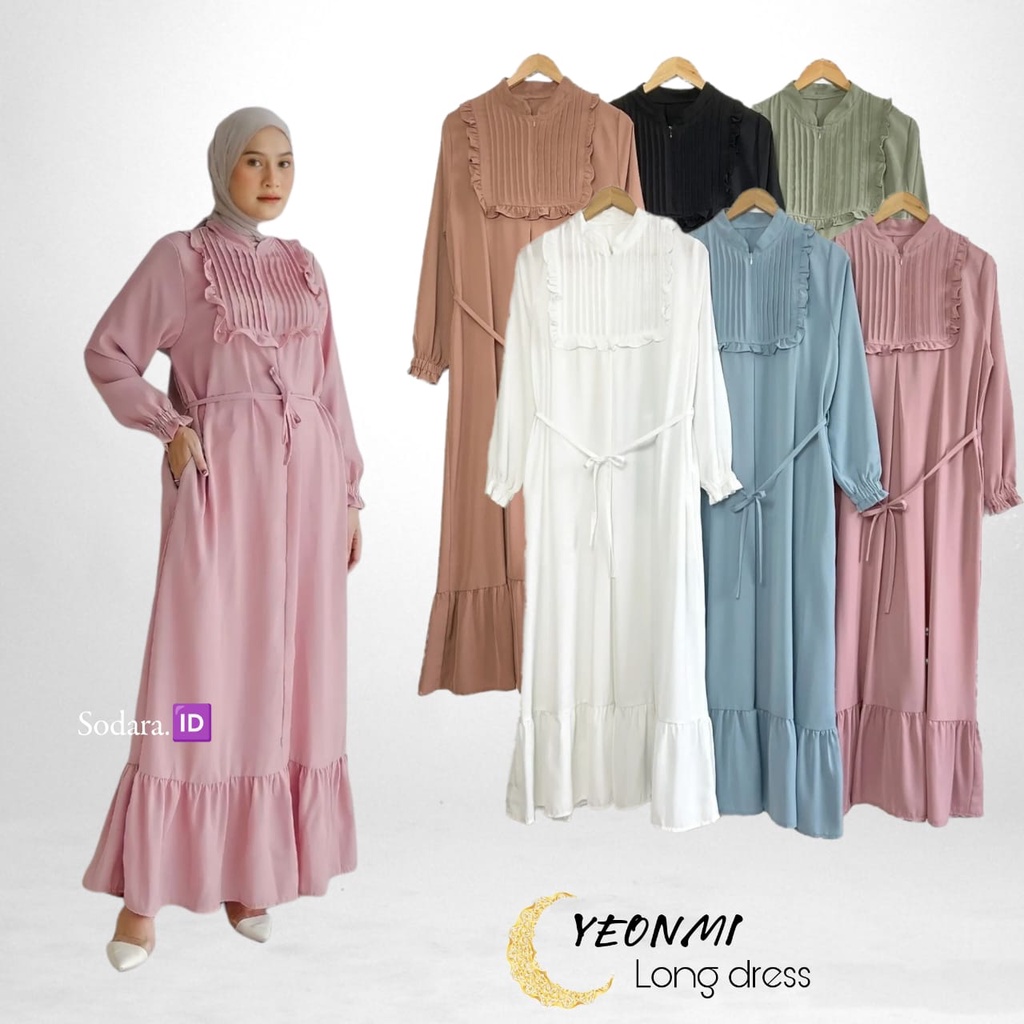 Long dress YEONMI free mask // Long dress Premium with mask // Baju Lebaran // Korean pleated Collar Tier