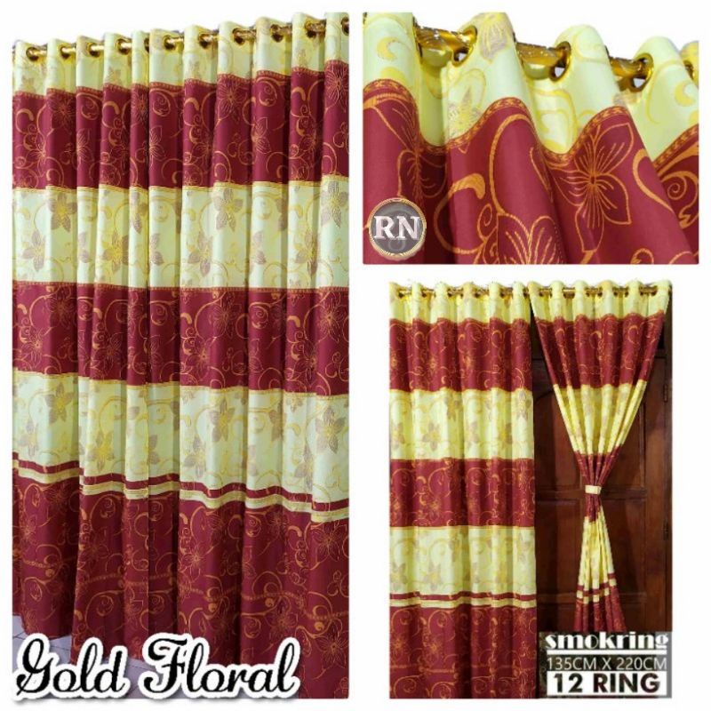 Gorden smokring 12 ring Batik Gold jendela&amp;pintu Free tali