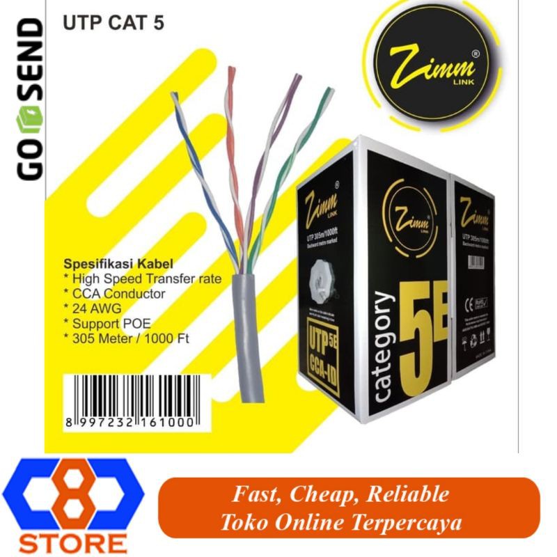 KABEL LAN UTP ZIMMLINK CAT 5E CCA 305M