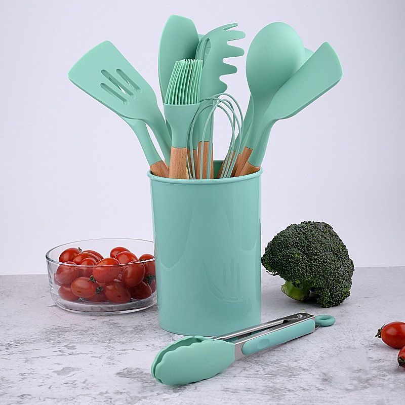 [RA] SILIKON KITCHEN SET UTENSIL 12 PCS SPATULA SUTIL ALAT DAPUR LENGKAP FULLSET FREE WADAH