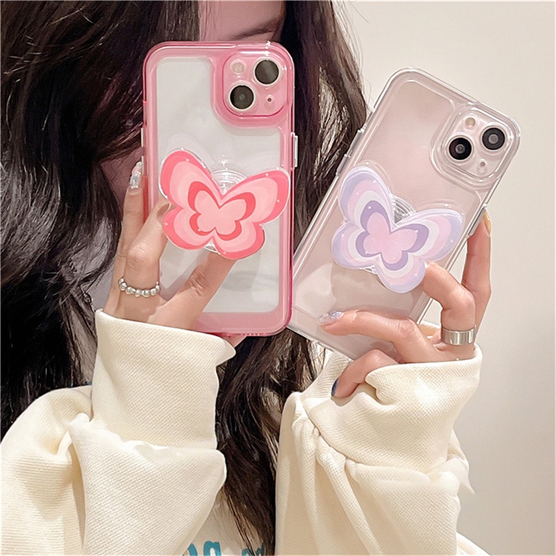 Casing Softcase Transparan Print butterfly capinha Untuk iphone 11 12 13 pro max Xs max XR 7 8 + se2020