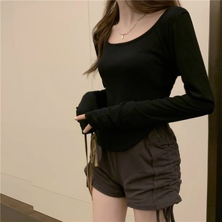 DF BJ256 Baju Wanita Fasion Lengan Panjang Kaos Polos Wanita Korea Spandek long Sleeve