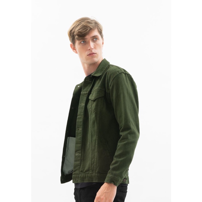 Houseofcuff Jaket Jeans Pria Polos Tebal Dilan Jaket Denim hijau tua - Hijau tua, M