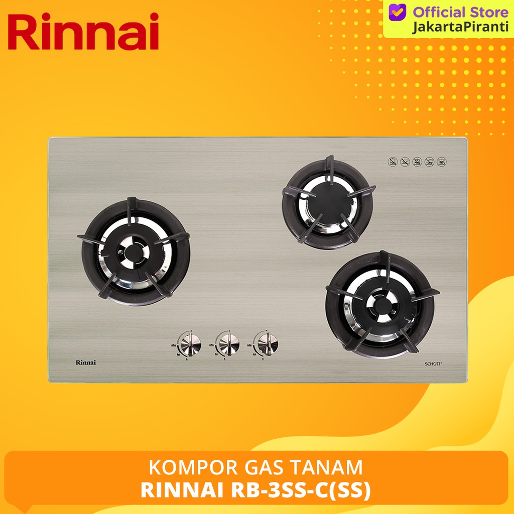 Built-in Gas Hob Kompor Gas Tanam 3 Tungku Rinnai RB-3SS-C (SS)