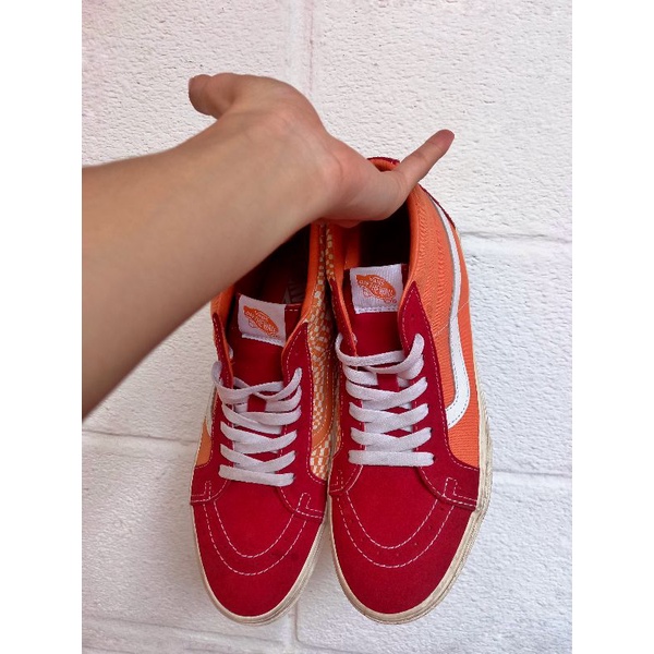 preloved VANS SK8 MID REISSUE WARPED CHECK RED/ORANGE ORIGINAL
