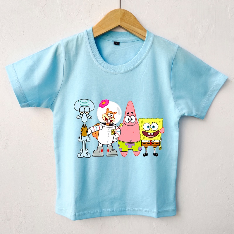 Baju Kaos Anak SpongeBob family biru baby