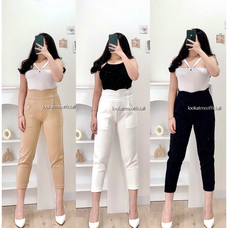 Lookatmeofficial • Celana Wanita Basic Scallop Highwaist Pants Premium Scuba / Celana Basic Model Pensil Office Kasual Kantor