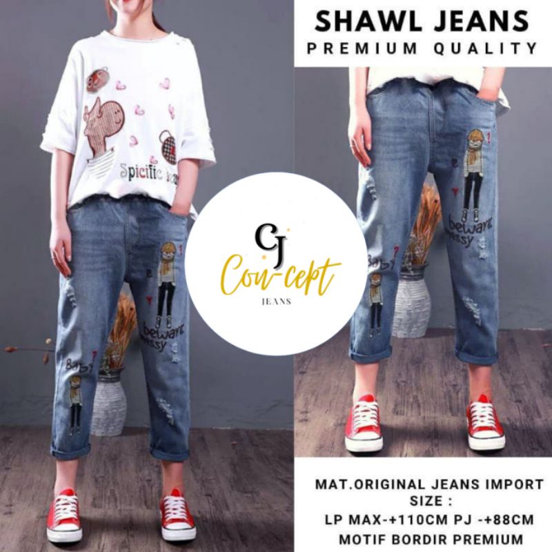 AYLIN BAGGY JEANS BORDIR BUNGA / SHAWL BAGGY PANTS