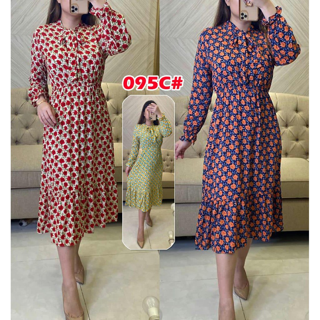 095C# dress tunik// tunik bunga casual//tunik bunga fashion terkini