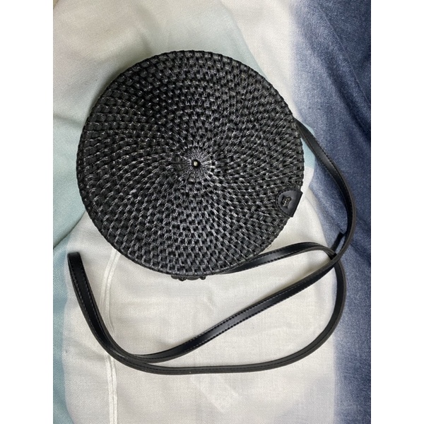TAS ROTAN BULAT || UKURAN BESAR || HITAM || TAS WANITA