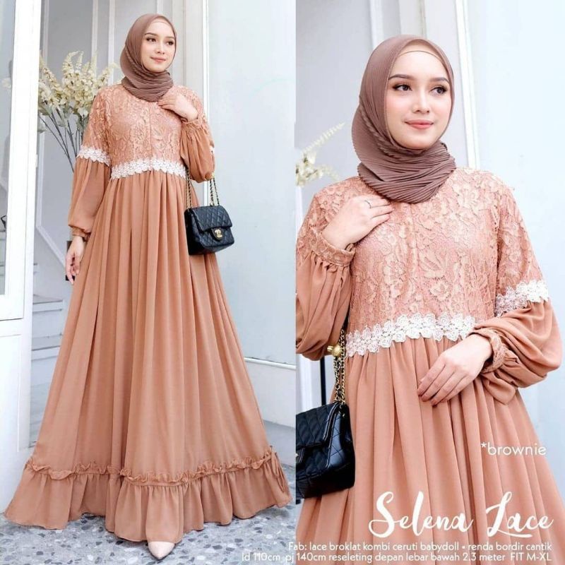 AMENNA DRESS BRUKAT CERUTY BABYDOLL/SALENA LACE MAXY/DRESS MAXY BROKAT TERBARU APLIKASI MUTIARA/GAMIS MUSLIM WANITA FULL FURRING/FAR MOSLEMSTORE