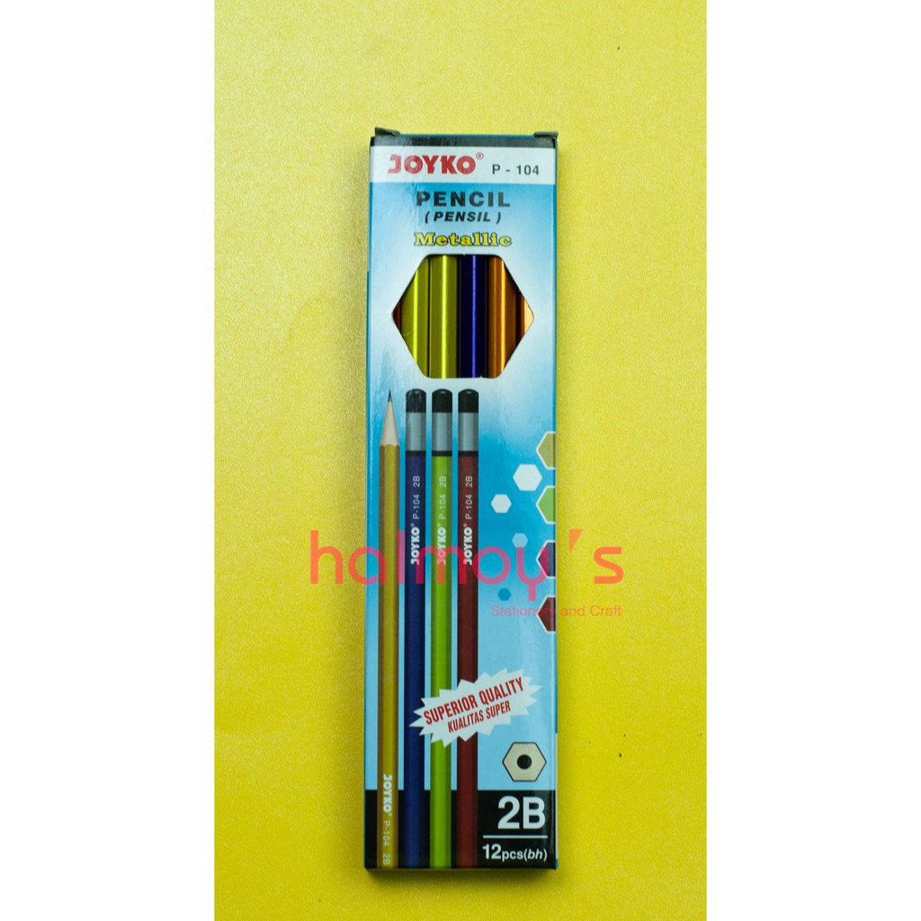 

PENSIL KAYU 2B JOYKO P - 104 MOTIF METALLIC ( 1 BOX = 12 PCS )
