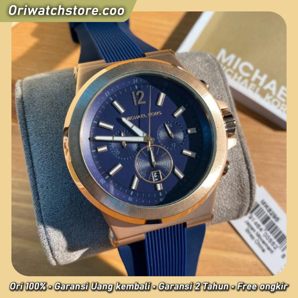 TERLARIS MICHAEL KORS ORIGINAL GARANSI JAM TANGAN PRIA DYLAN NAVY BLUE DIAL BLUE RUBBER STRAP MK8295