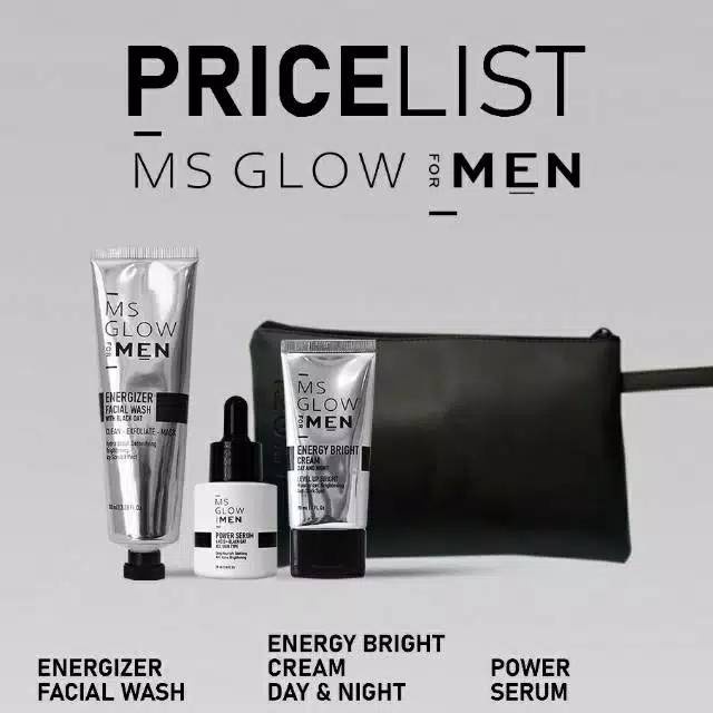 PAKET MS GLOW FOR MEN / PAKET PERAWATAN WAJAH UNTUK PRIA / MSGLOW FOR MEN DIJAMIN ORIGINAL+POUCH
