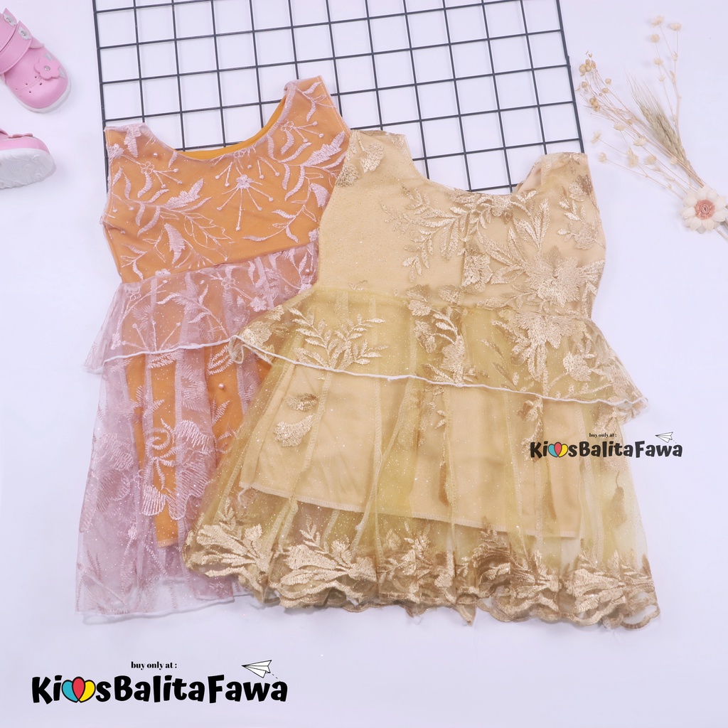 Dress Inara uk Bayi - 4 Tahun / Dres Brukat Anak Perempuan Kondangan Baju Kensi Premium Gaun Pesta