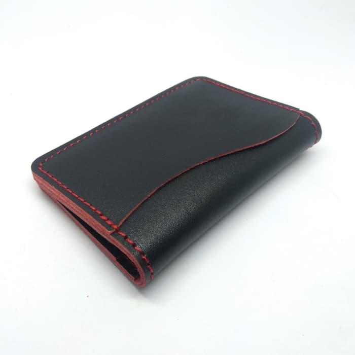 dompet kartu kulit asli card wallet warna hitam polet merah PHWL264