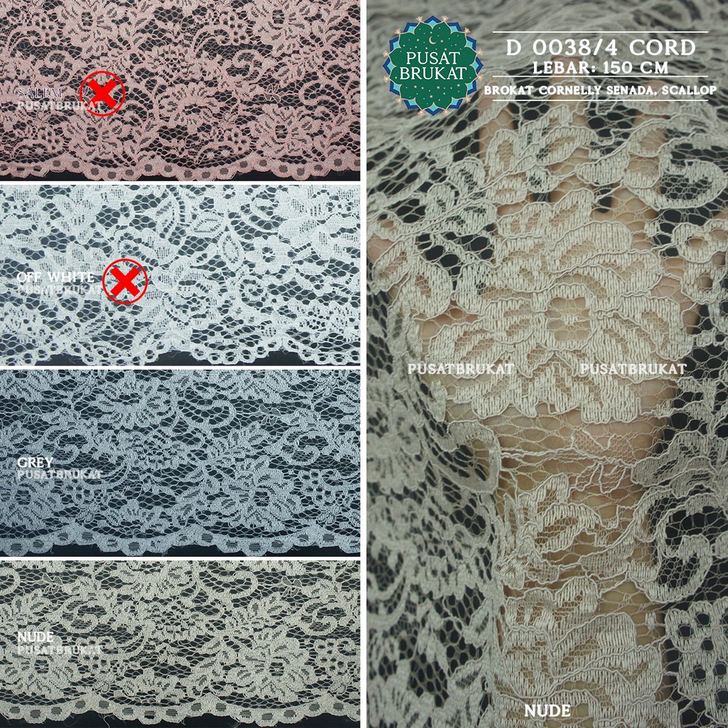 KAIN BROKAT CORNELI / BAHAN BROKAT CORNELLY SENADA, SCALLOP  - D 0038 CORD - [harga per 0.5m]