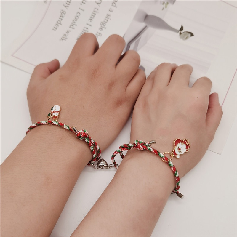 AZ120 2 Pcs Gelang Couple Magnet Natal Gelang Pengakuan Attract Each Other Gelang Elastis Pasangan