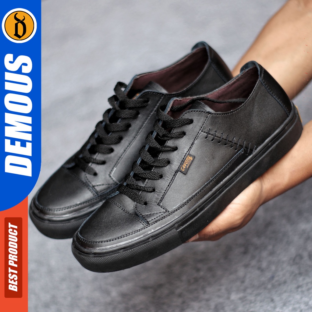 Sepatu Sneakers Pria Sepatu Casual Pria Kulit Asli Sepatu Kerja Kuliah Kondangan Sepatu Hitam Pria DEMOUS DANLOW