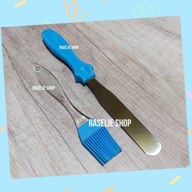 1Set Mini Spatula + Kuas Silikon Silicone Stainless Pengoles Buttercream Cake