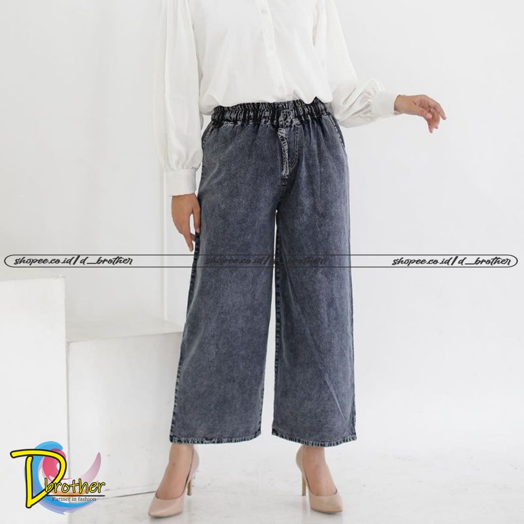 CELANA KULOT JEANS WANITA | CULLOTES JEANS PINGGANG TALI | GF SNOW | WIDELEG JEANS