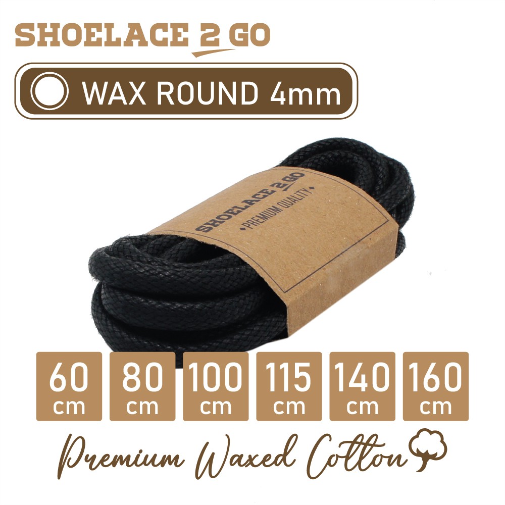 SHOELACE 2 GO PREMIUM TALI SEPATU LILIN WAX BULAT ROUND - WR4 - B1 - BLACK - 4MM