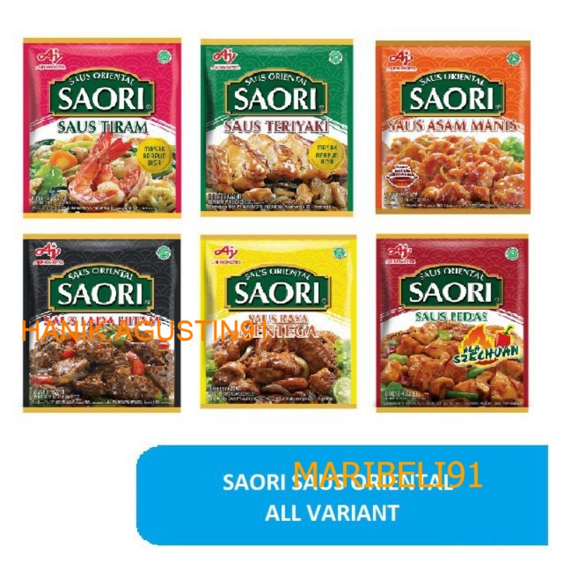 

Saori Saus Tiram / Teriyaki / Asam Manis / Mentega / Lada Hitam / Szechuan 1 Sacset MB91