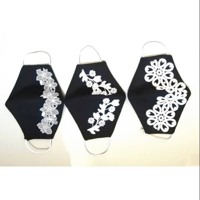 masker kain katun 2 ply kombinasi renda bordir premium