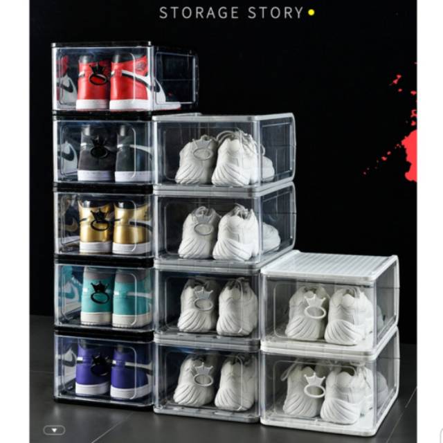 Kotak Sepatu Transparan / Kotak Sepatu Lipat / Tempat Sepatu Plastik - Putih