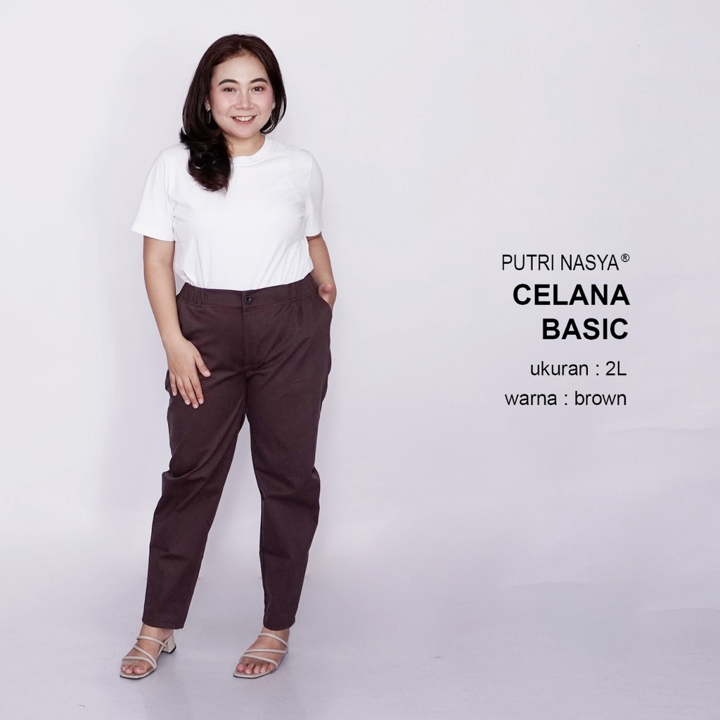 Putri Nasya - Celana Big Size Panjang Ukuran 8L,6L,5L,4L,2L,XL, all size Warna Cream Moca Capucino Hitam Abu Navy Army Brown Dark Grey