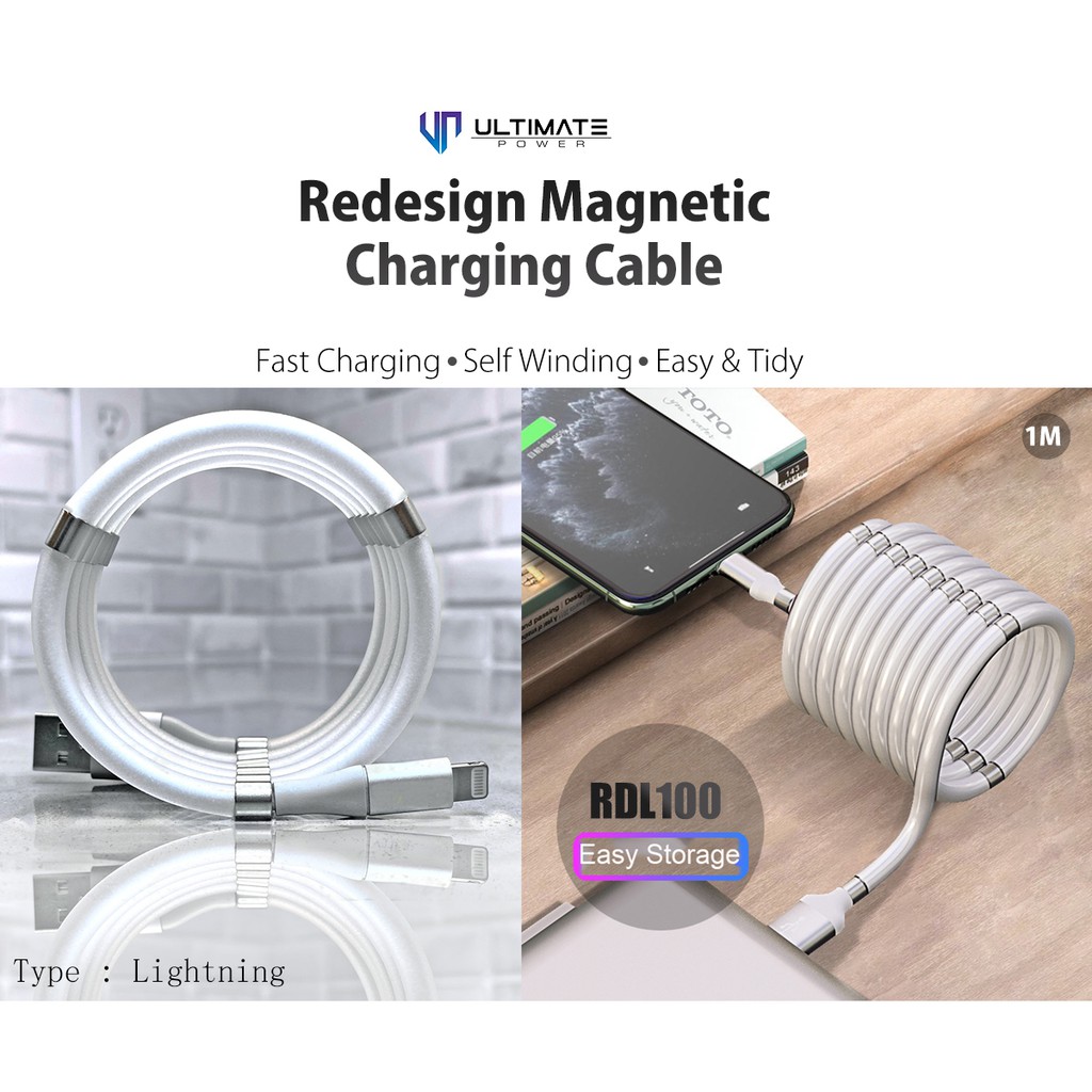 Data Cable apple iphone Ultimate Redesign Magnetic Cable Self Winding Lightning 1M Original100%