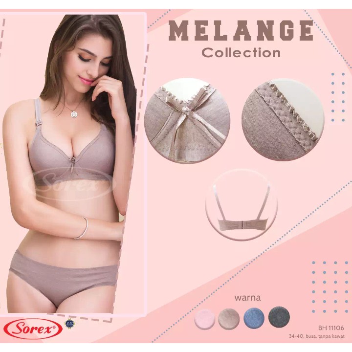 Sorex Bra 11106 Busa Sedang Tanpa Kawat Kait 2 Cup setara Cup B Melange Collection Basic Harian