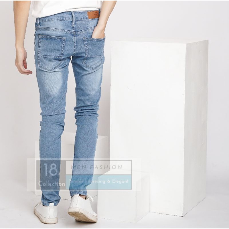 Celana Jeans Pria Sky Blue / Celana Panjang Cowo / Celana Jeans Panjang Biru terang