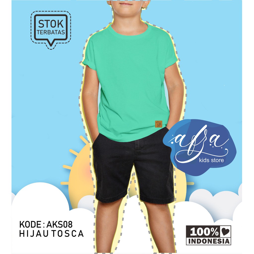 Kaos Anak Cowok Polos Label Kulit Upright - Hijau Tosca