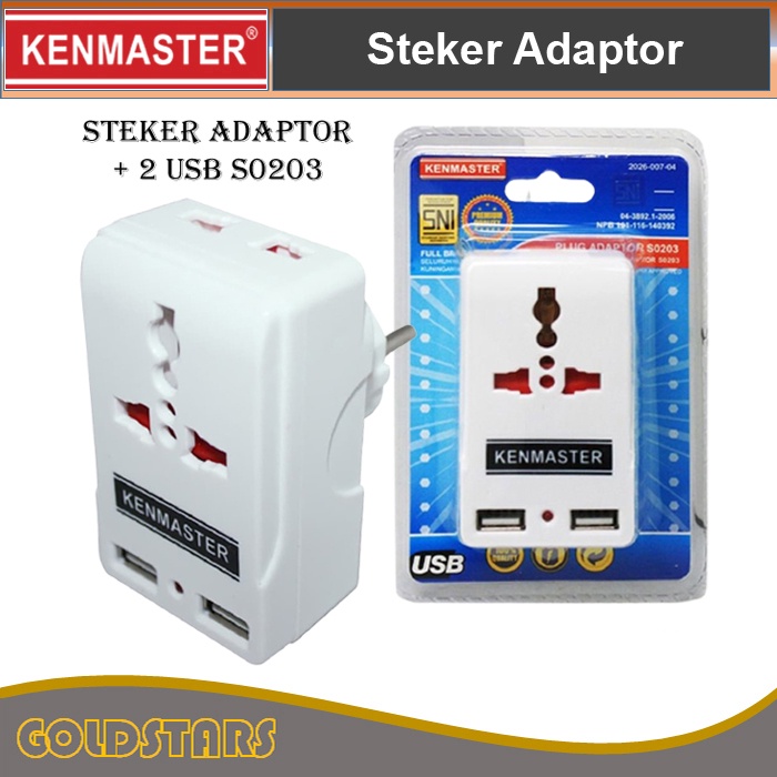 Steker Colokan Listrik + 2 usb Kenmaster Plug Adaptor S0203