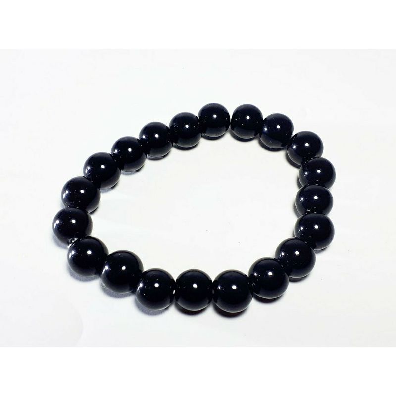 Gelang Batu Asli Natural Warna Hitam 12mm Dan 14mm