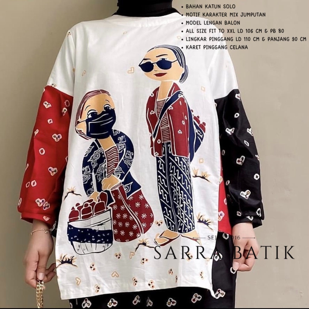 Setelan Jamu Karakter Mbok Ginah Batik Set CP Kartun Jumputan Solo One Set Daily Set Muslim Casual Kerja Kantor