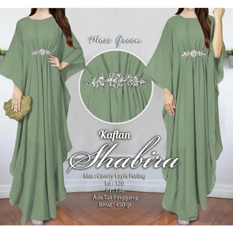 Arnis Shabira Kaftan Original Busui Friendly Ceruty Babydoll-Moss Green